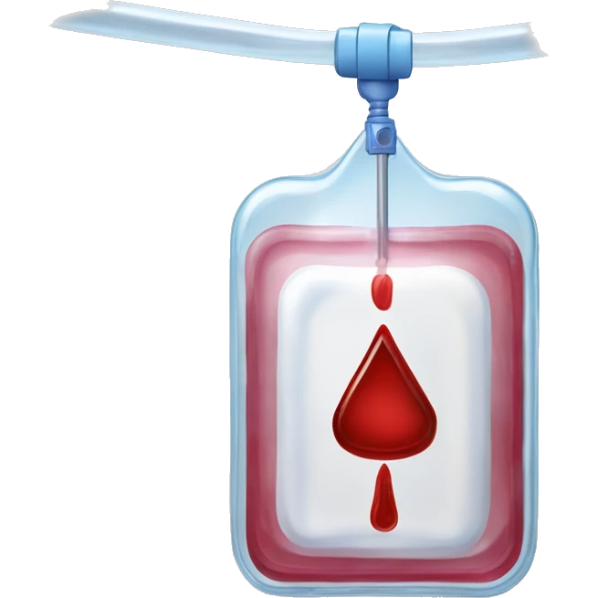 Rectangular transparent plastic iv bag filled with 500ml of blood hanging on an iv pole in an intensive care unit  emoji