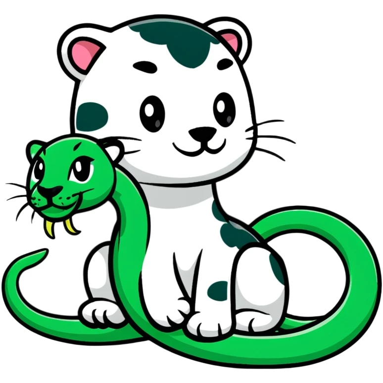 Minimalist Maya-style jaguar and snake as message symbols, white and deep green only, flat design with clean lines emoji