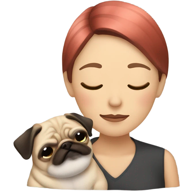 Pugs sleeping with female owner who has a multicolored bob hair cut happily  emoji