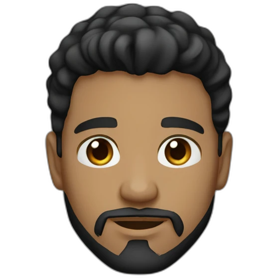 Man of 20 years old, fair skin, mid-length wavy black hair, goatee beard, dark brown eyes, black t-shirt. emoji