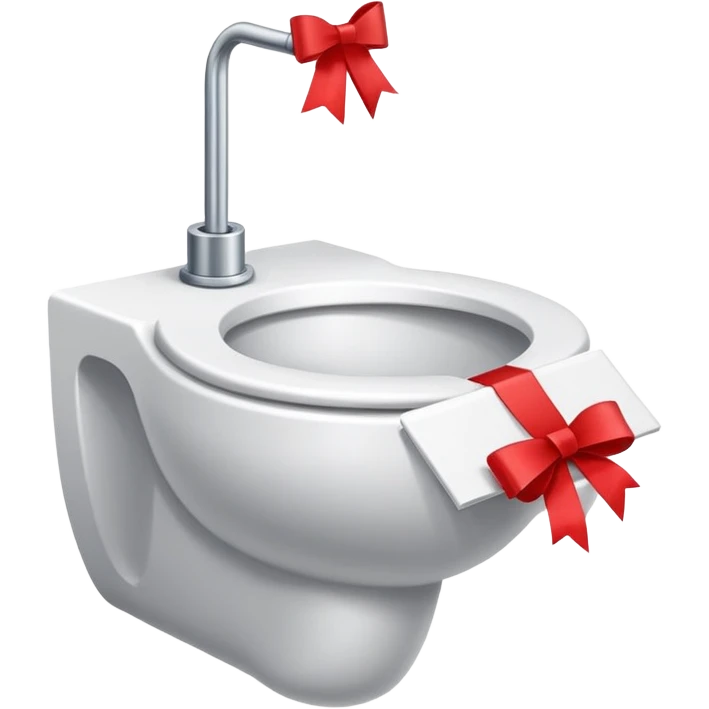 toilettes, avec un noeud rouge de papier cadeau sur la cuvette emoji