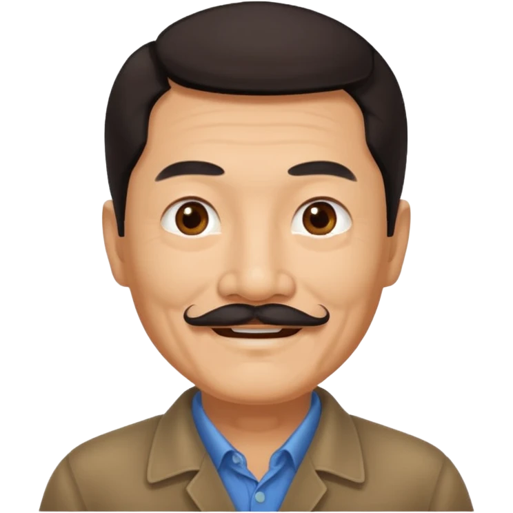 Older Chinese man with dark hair and full turn down mustache emoji