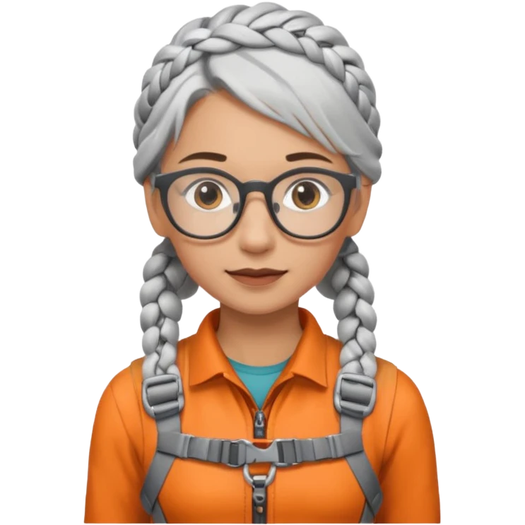 young climber woman with white/grey braided hair and glassess emoji