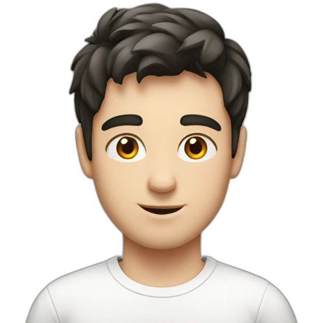 young white European guy with a white shirt and black short hairs emoji