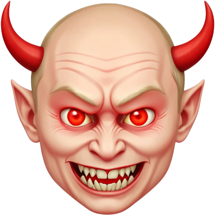 Putin as a devil with sharp fangs, pointed tail, glowing eyes emoji