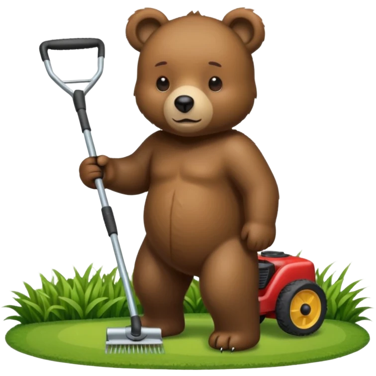 Lawn mowing bear emoji
