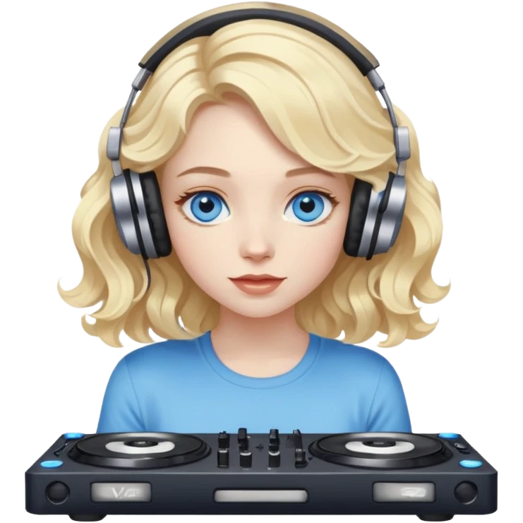 Girl vibing dj with pale skin blue eyes and blonde wavy midlength hair emoji