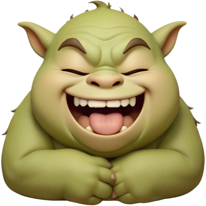 Cinematic Cute Yawning Ogre Portrait Emoji, with a surprisingly cuddly, rotund figure in soft earthy greens and browns, head tilted back in a big, gentle yawn exposing a set of comically oversized teeth, simplified yet irresistibly adorable, highly detailed with a soft glowing outline that captures the sleepy charm of a friendly ogre after a long day of gentle mischief! emoji