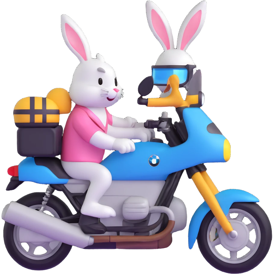 Easter bunny riding a BMW boxer motorcycle emoji
