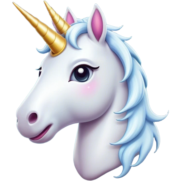 Cinematic Comical White Unicorn Portrait Emoji, Head tilted dramatically with an exaggeratedly amused expression, featuring a slender, radiant form with a playfully sparkling horn and wide, comically expressive eyes full of enchanting disbelief, Simplified yet hilariously expressive features, highly detailed, glowing with a slightly sassy magical glow, high shine, dramatic yet playful, stylized with an air of cheeky mythic mischief, soft glowing outline, capturing the essence of a meme-worthy white unicorn that looks ready to prance its way into viral fame! emoji