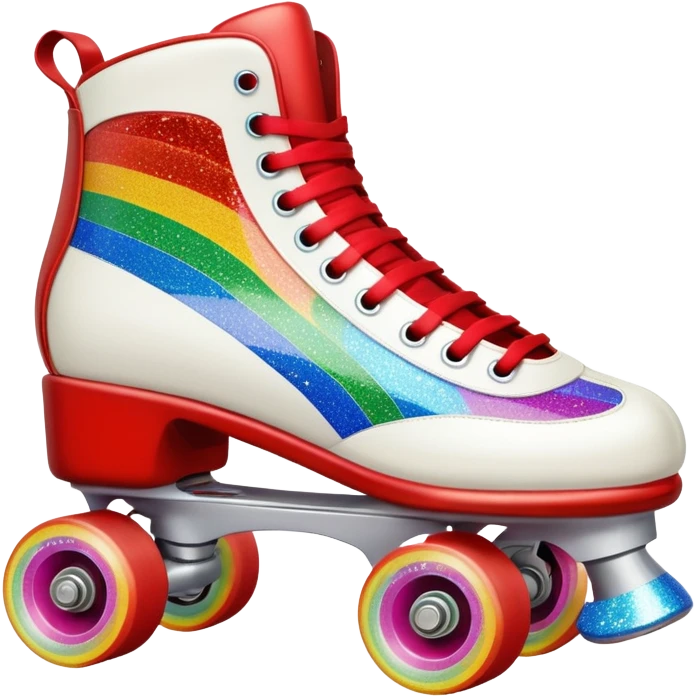 red vintage glitter roller skate with a white leather boot, rainbow stripes glitter emoji