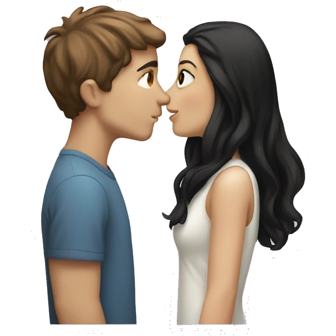 White boy with short brown hair couple kiss white girl with long black hair emoji