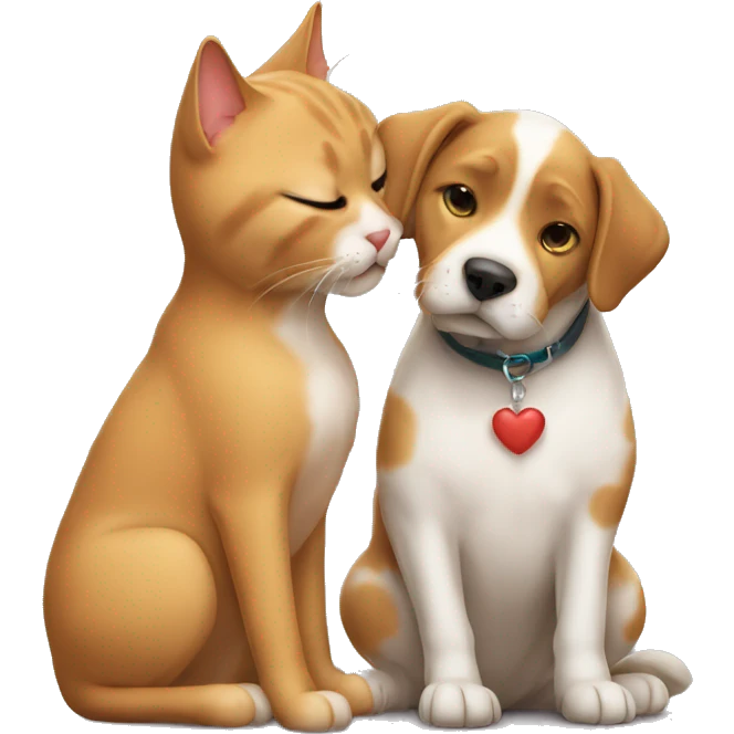 Cat kissing dog emoji