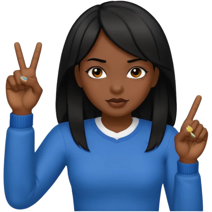 A girl flipping two middle fingers with black hair and darkskin emoji