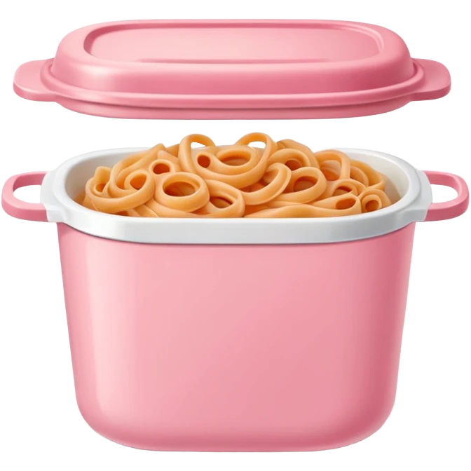 pastel pink food container with bolognese pasta inside emoji