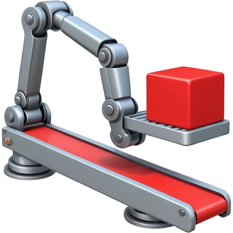 robot arm which is picking block on conveyor belt emoji