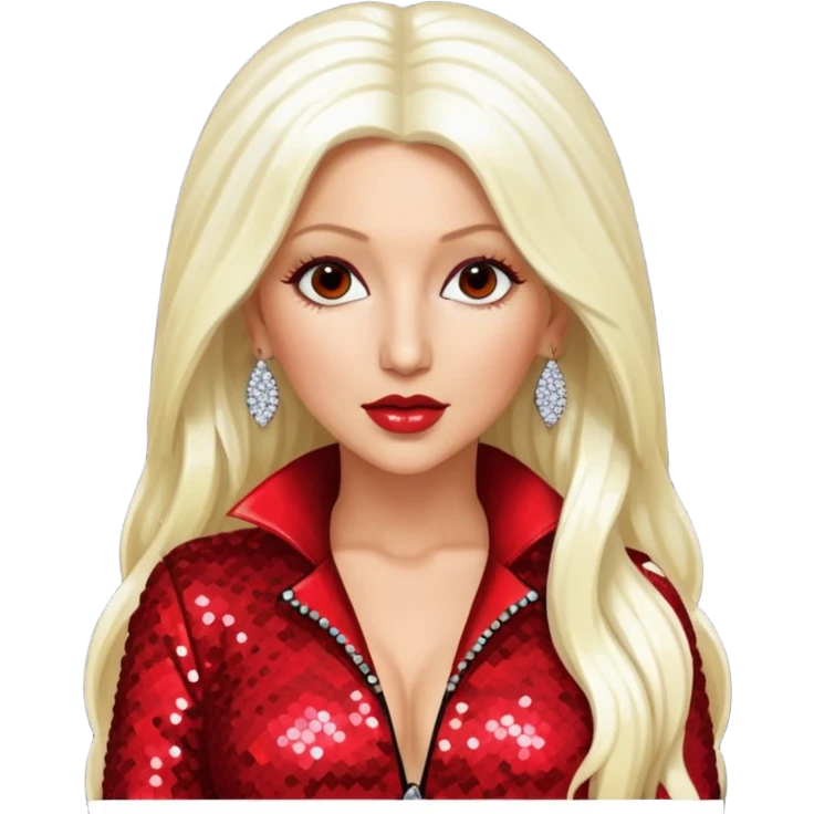 Christina Aguilera with long platinum blonde hair, red sequin outfit emoji