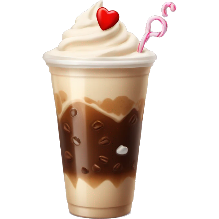 Ice coffee with cream and hearts emoji