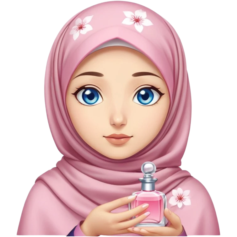 Turkish beautiful finish Konya girl blue eyes with sakura hijab smells perfume on the floor  emoji