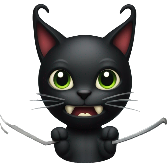 Black devil cat with horns and a pitch fork emoji