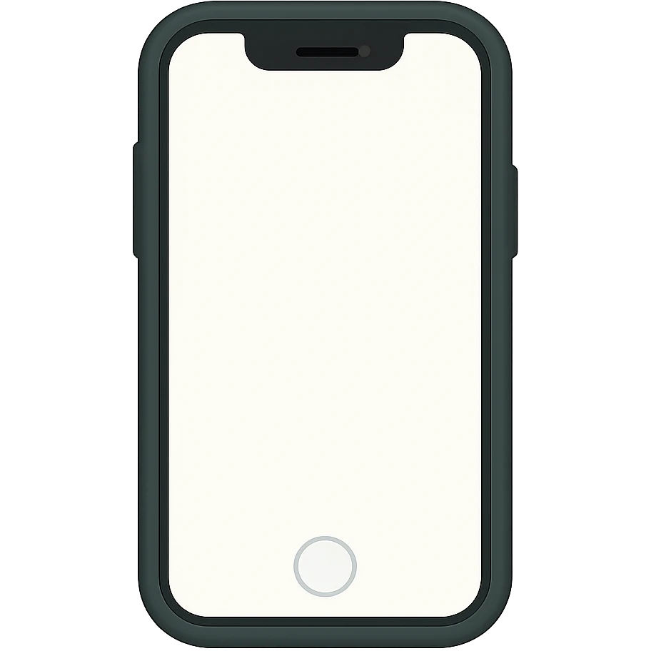 Create an image of a white iPhone with a dark green case, screen facing forward, in a modern minimalist style inspired by emoji style. The design should be clean and simple, focusing on the iPhone and case without any emojis or extra decorations. emoji