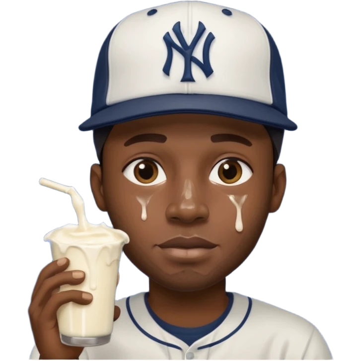 Large African American guy with New York Yankees hat face dripping in milk emoji