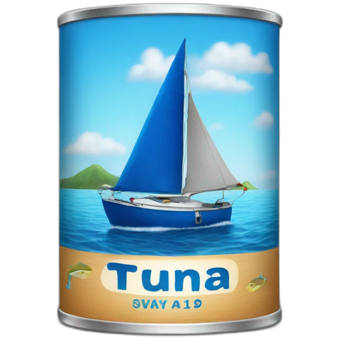 Realistic can of tuna showing a blue sailing boat emoji