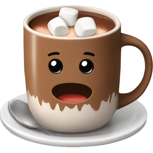 Brown mug with hot chocolate inside it and marshmallows on top  emoji
