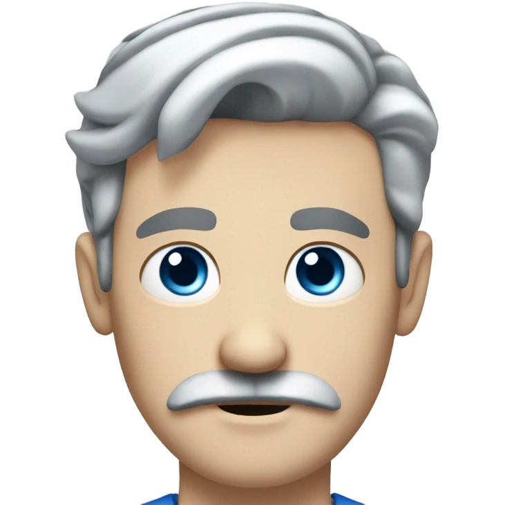 a white man with blue eyes, a thick mustache and kinda down turing eyebrows and dark/grey hair  emoji