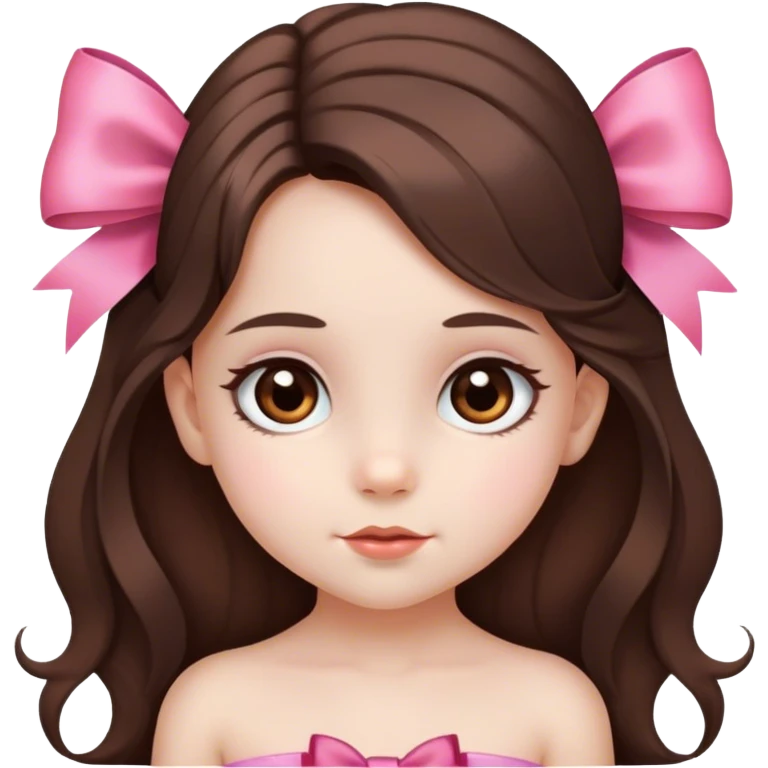 Una niña de 6 años, muy bonita, de piel blanca, con cabello largo y lazo coquette, con ojos marrones  emoji