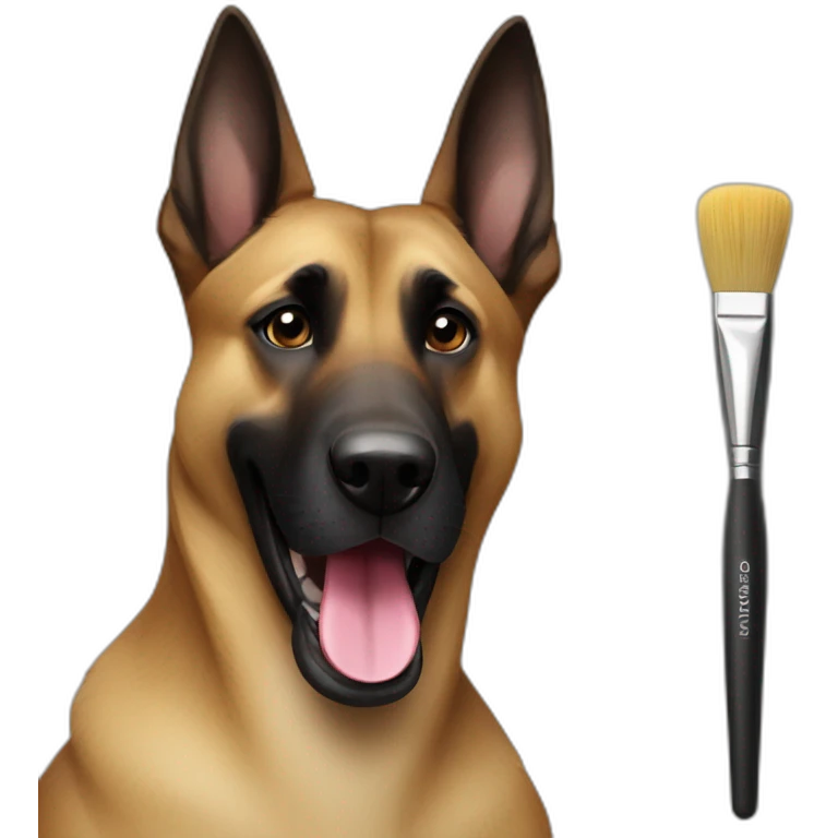 black-dog-malinois with a brush in his mouth emoji