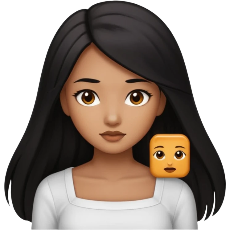 A deep skin girl (deep skin is caramel color not dark) with long black hair swept TO THE FRONT and a square neckline shirt and brown eyes emoji