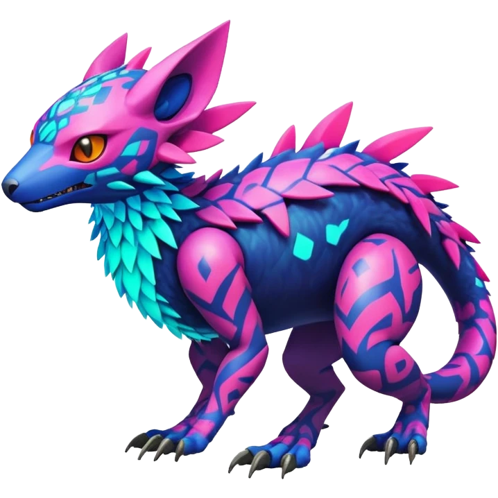 Tropical futuristic lush warm-colored modern colorful neon-colored cyber-Fakémon-Digimon-Trico-Vernid-creature emoji