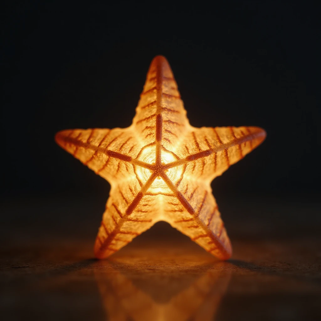 a small realistic star, photorealistic style, detailed lighting and texture, glowing effect, natural colors, small size, high detail, soft glow, miniature emoji