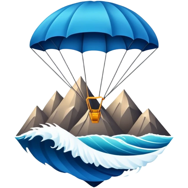 A bold emblem featuring a combination of symbols representing various extreme sports, like a mountain peak, a parachute, and a wave. The design is dynamic and sharp, capturing the thrill and adventure of extreme sports, with a strong, energetic vibe. emoji