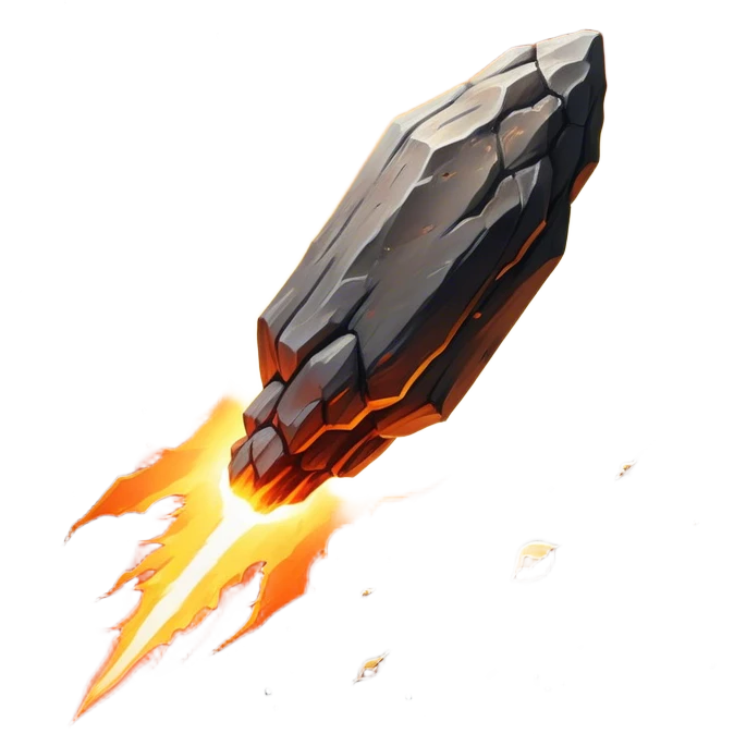  Cinematic Realistic Meteor – A fiery, blazing rock streaking through space, leaving behind a bright, dynamic trail of superheated plasma. Its rocky surface glows intensely as it hurtles toward an unknown destination. emoji