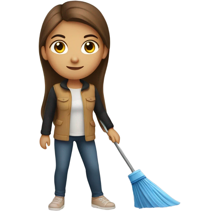 Long hair brown girl with black eyes cleaning emoji