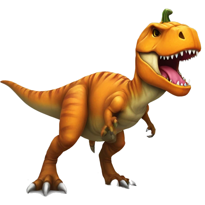 T-rex with pumpkin halloween costume emoji
