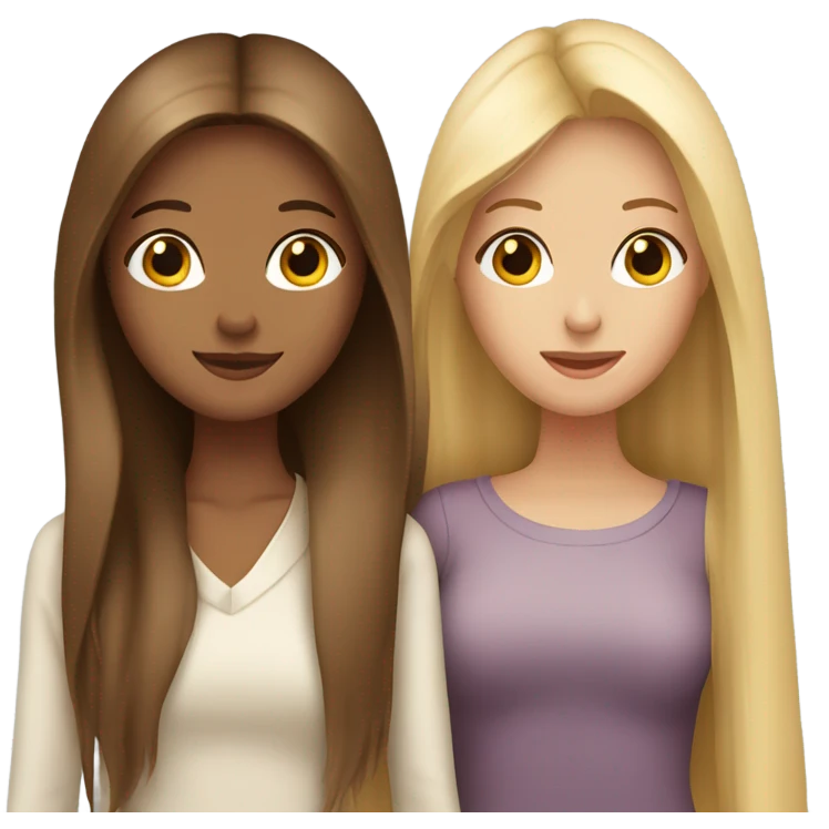 beautiful woman with long straight blonde hair hugging beautiful woman with long straight brown hair emoji