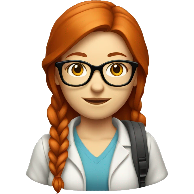 Redhead girl Nerd with glasses and computer emoji