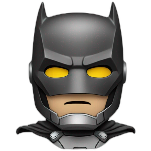 Batman with iron man armor in black and gray with bat mask emoji