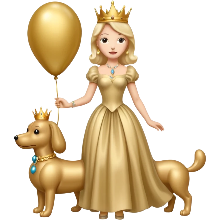 queen wearing dress, holding balloon dog emoji