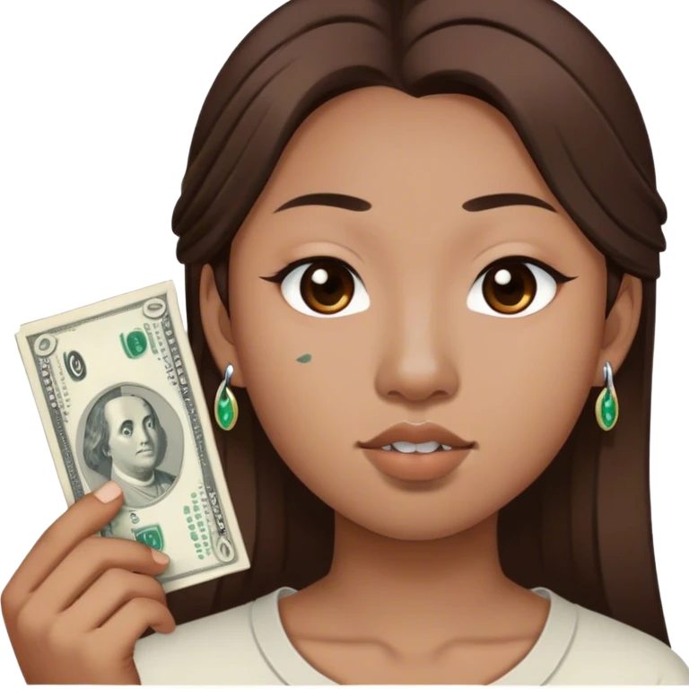 asian color de pelo castaño, con un piercing séptum en la nariz contando dólares  emoji