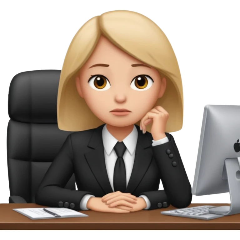 female office worker sad face on computer interview emoji