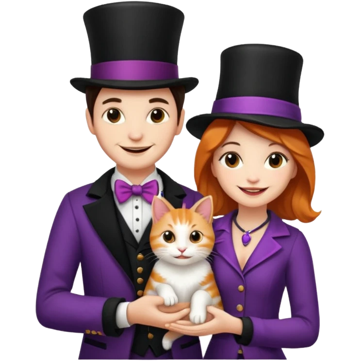 magician couple and their pet cat emoji