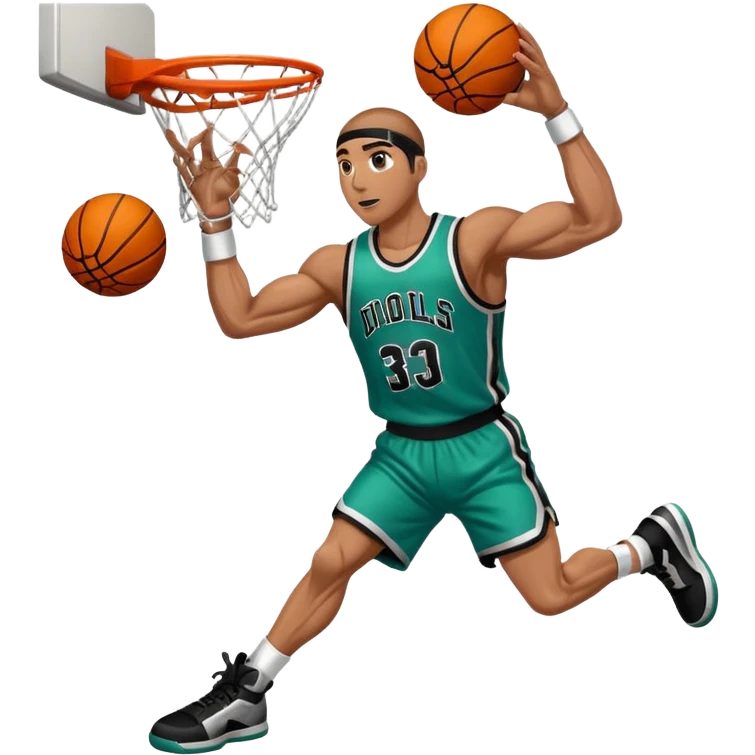 Cell from dragonball dunking a basketball wearing a custom jersey emoji