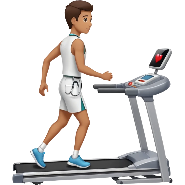 patient walking on a treadmill, doctor observing from the side, heart monitor visible emoji