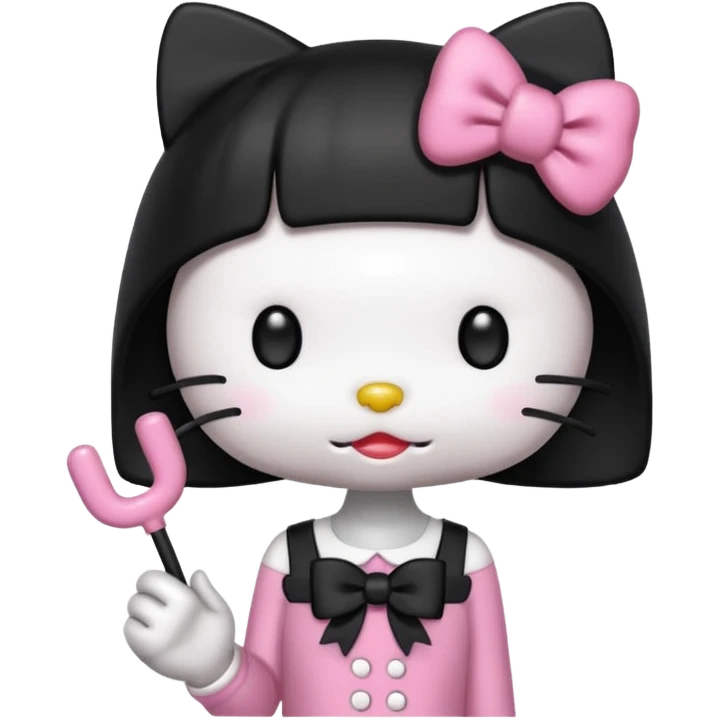 hello kitty with a blunt in a hand with long black nails and a black bow emoji