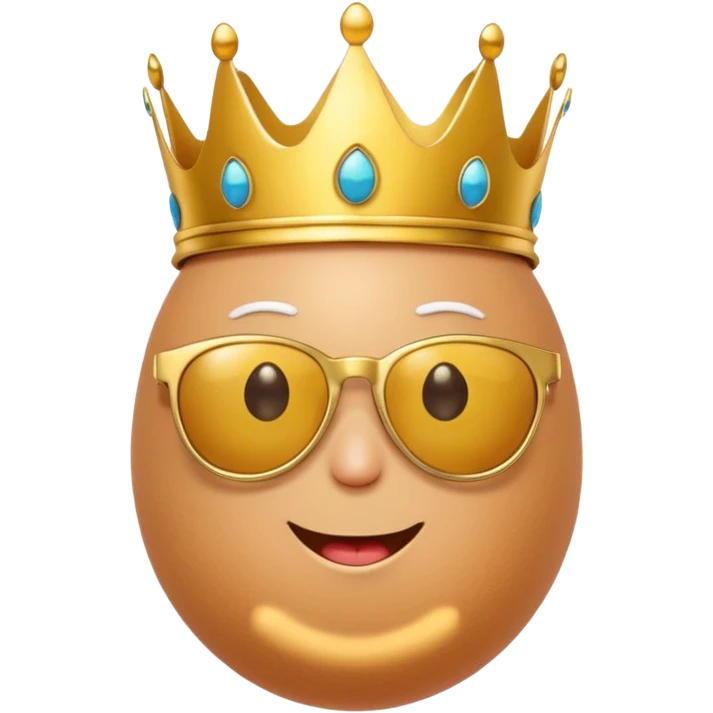 a funny, proud cartoon-style egg character wearing sunglasses and a small crown, solid orange background. emoji