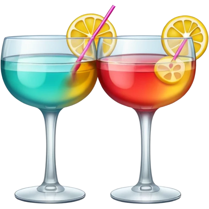 two realistic glasses of cocktail in emoji style,  coupe glass shape emoji